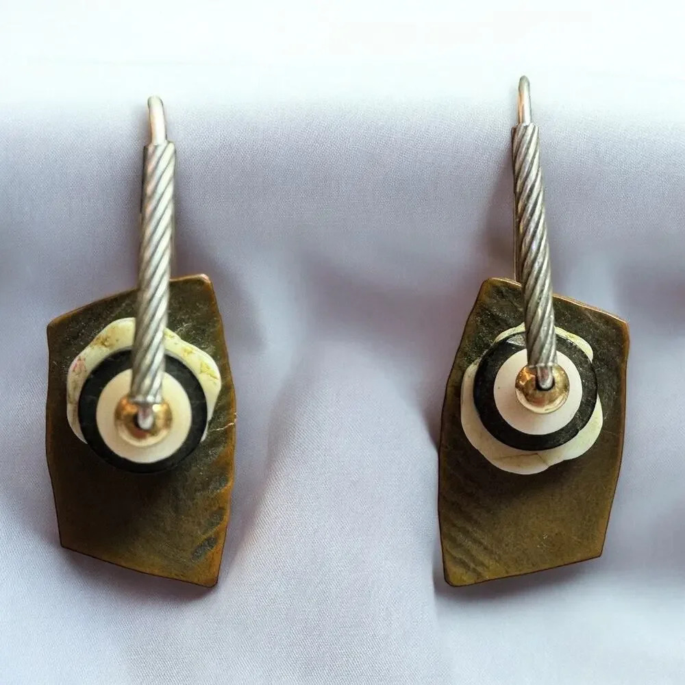 Vintage 90s Modernist J. Barnes 925/14K Estate Earrings
